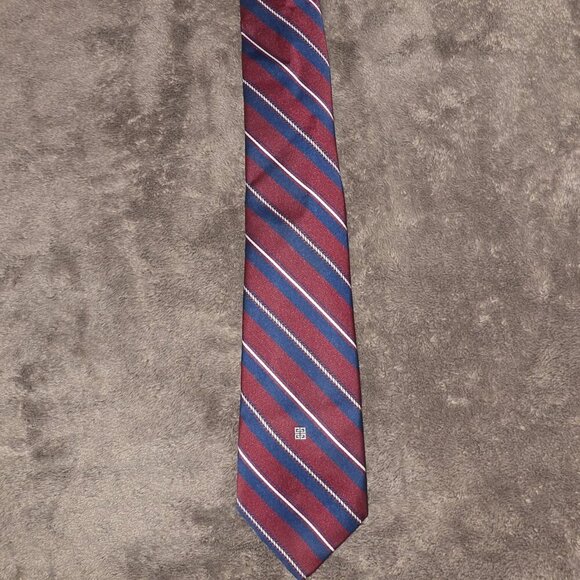 Givenchy Silk Tie Red Navy Blue Striped Luxury Necktie Italy - Picture 7 of 11